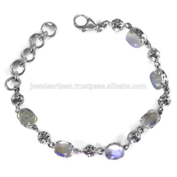 Natural Rainbow Moonstone Gemstone 925 Sterling Silver Bracelet Jewelry